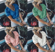 Bluză de damă modernă cu mâneci scurte și cravate în mai multe culori