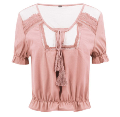 Bluză de damă modernă cu mâneci scurte și cravate în mai multe culori