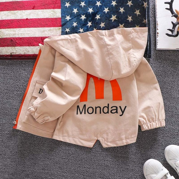 Jachetă modernă pentru copii pentru băieți cu glugă - verde și bej