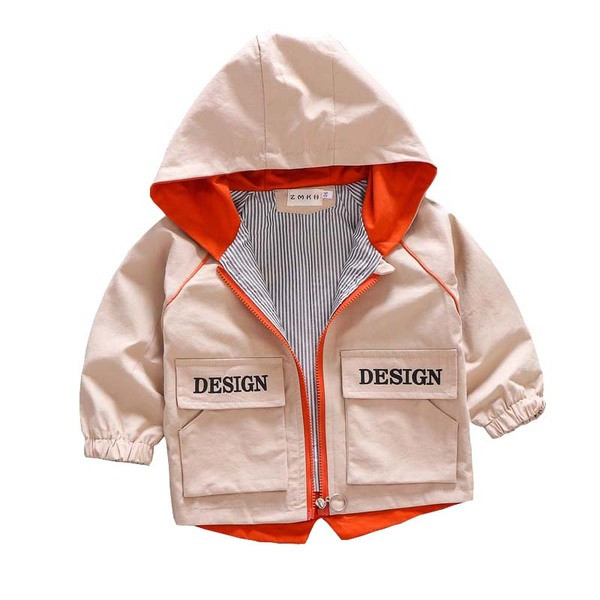 Jachetă modernă pentru copii pentru băieți cu glugă - verde și bej