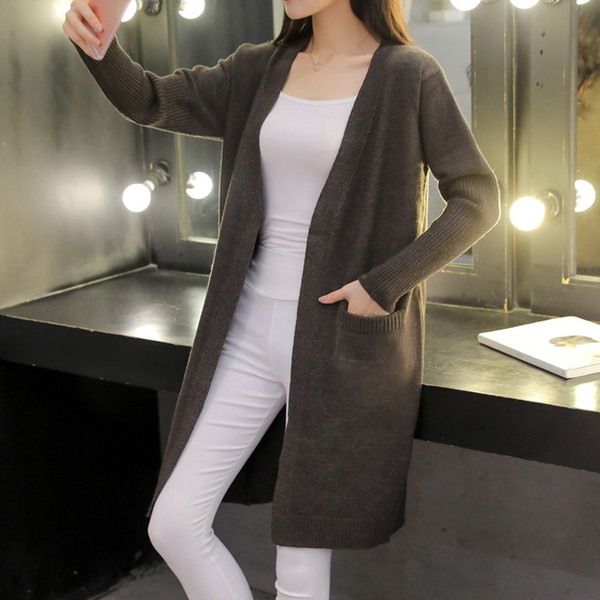 Cardigan lung de dama modern cu buzunar in mai multe culori