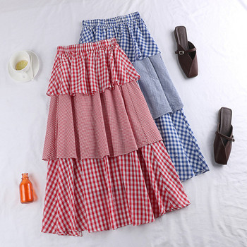 Fusta lungă de damă în roșu și albastru