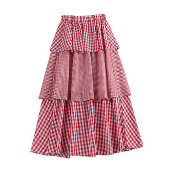 Fusta lungă de damă în roșu și albastru