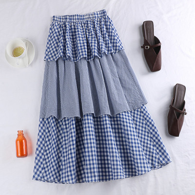 Fusta lungă de damă în roșu și albastru