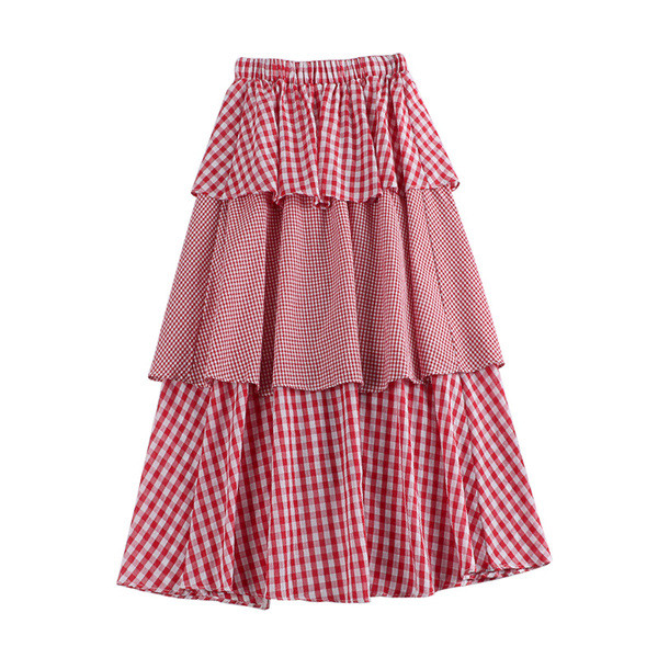 Fusta lungă de damă în roșu și albastru