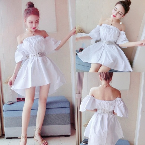 Rochie de dama moderna model larg cu curea in alb