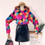 Cămașă de damă colorată cu mâneci lungi - model larg