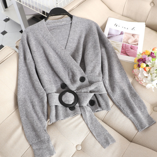 Cardigan dama in patru culori cu nasturi si curea