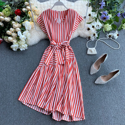 Rochie cu dungi model asimetric in mai multe culori