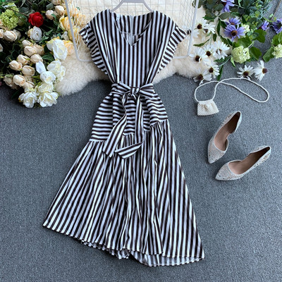 Rochie cu dungi model asimetric in mai multe culori