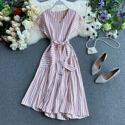 Rochie cu dungi model asimetric in mai multe culori