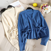 Cardigan dama cu nasturi si cravate in patru culori