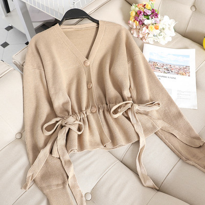 Cardigan dama cu nasturi si cravate in patru culori