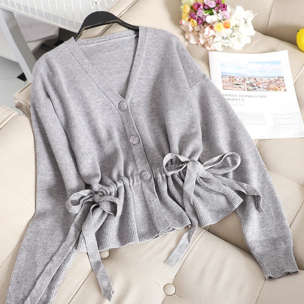 Cardigan dama cu nasturi si cravate in patru culori