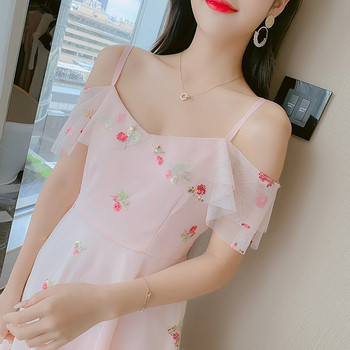 Rochie casual de dama cu model floral cu bretele subtiri