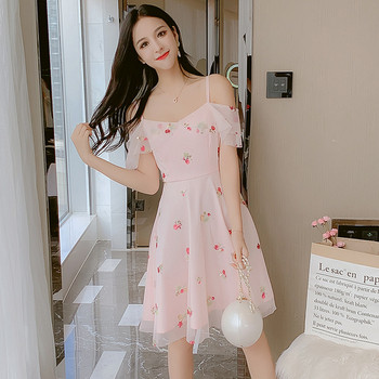 Rochie casual de dama cu model floral cu bretele subtiri