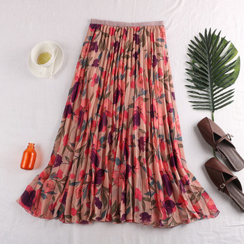 Fusta de dama plisata cu motive florale - in trei culori
