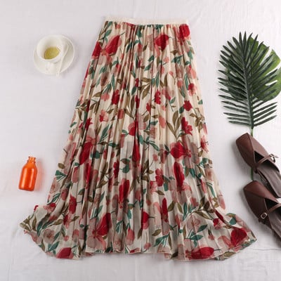 Fusta de dama plisata cu motive florale - in trei culori