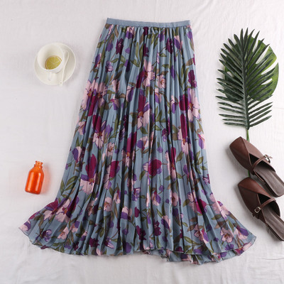 Fusta de dama plisata cu motive florale - in trei culori