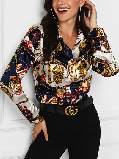 Cămașă elegantă de damă, cu mâneci lungi, cu model