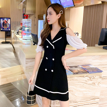 Rochie casual de dama cu nasturi si decolteu in V