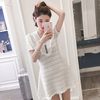 Rochie de dama actuala - model croiat in alb si negru