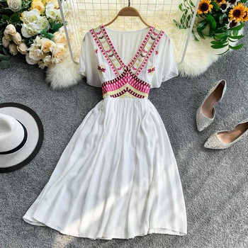 Rochie de dama cu maneci scurte si decolteu in V in mai multe culori