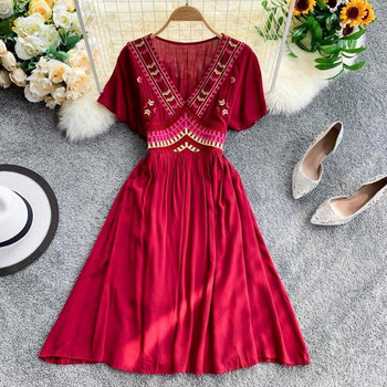 Rochie de dama cu maneci scurte si decolteu in V in mai multe culori