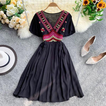 Rochie de dama cu maneci scurte si decolteu in V in mai multe culori