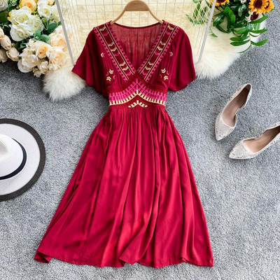 Rochie de dama cu maneci scurte si decolteu in V in mai multe culori