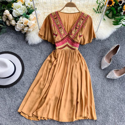 Rochie de dama cu maneci scurte si decolteu in V in mai multe culori