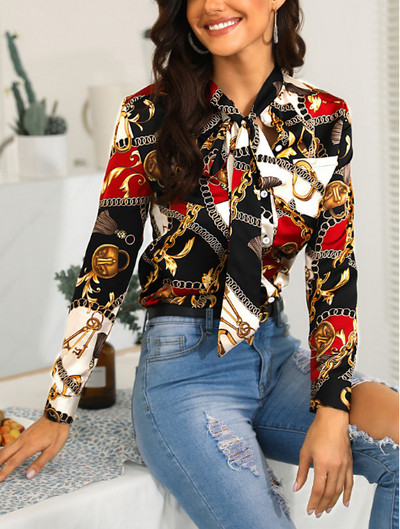 Cămașă elegantă de damă, cu mâneci lungi, cu model