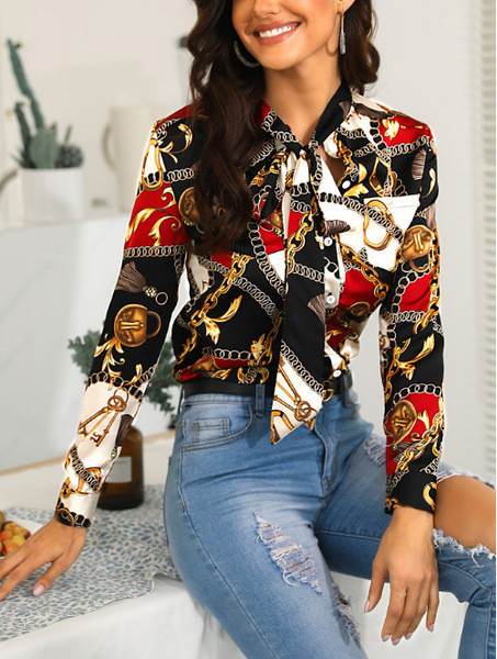 Cămașă elegantă de damă, cu mâneci lungi, cu model