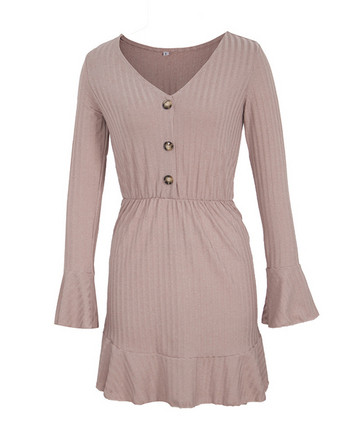 Rochie moderna de dama cu maneci lungi si nasturi in mai multe culori