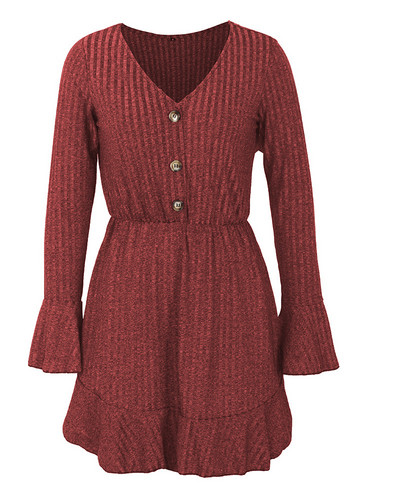 Rochie moderna de dama cu maneci lungi si nasturi in mai multe culori