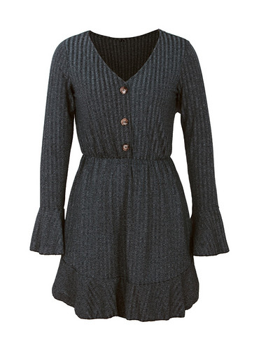 Rochie moderna de dama cu maneci lungi si nasturi in mai multe culori