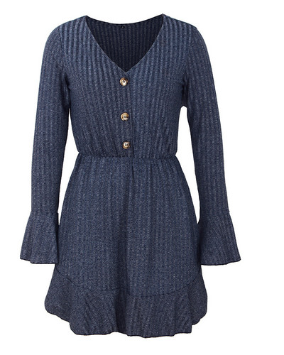 Rochie moderna de dama cu maneci lungi si nasturi in mai multe culori