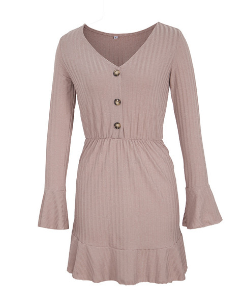 Rochie moderna de dama cu maneci lungi si nasturi in mai multe culori