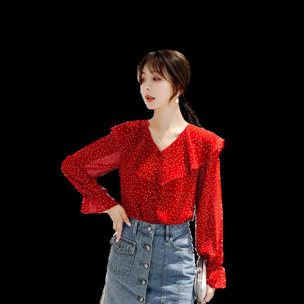 Cămașă modernă de damă în roșu și negru cu mâneci lungi