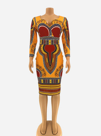 Rochie de damă modernă, model cu mâneci lungi, cu model