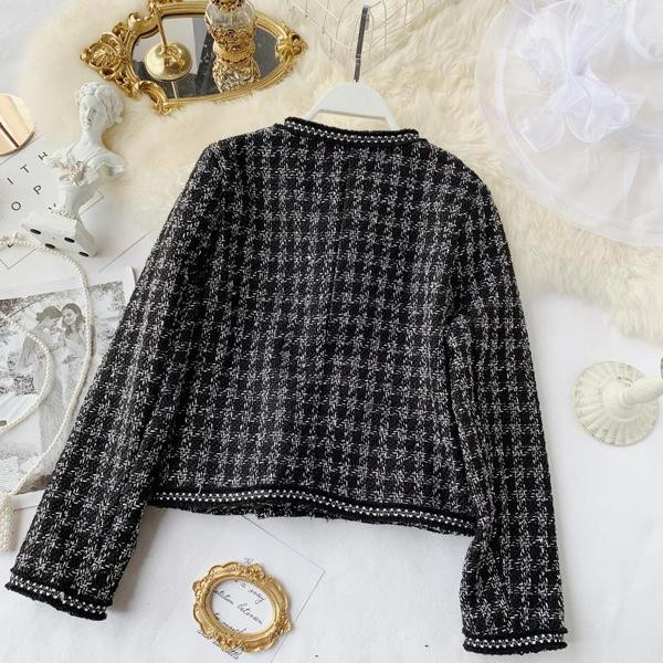 Geaca dama in carouri cu decolteu O in doua culori