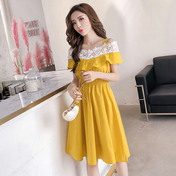 Rochie moderna de dama - model croiat in doua culori cu dantela