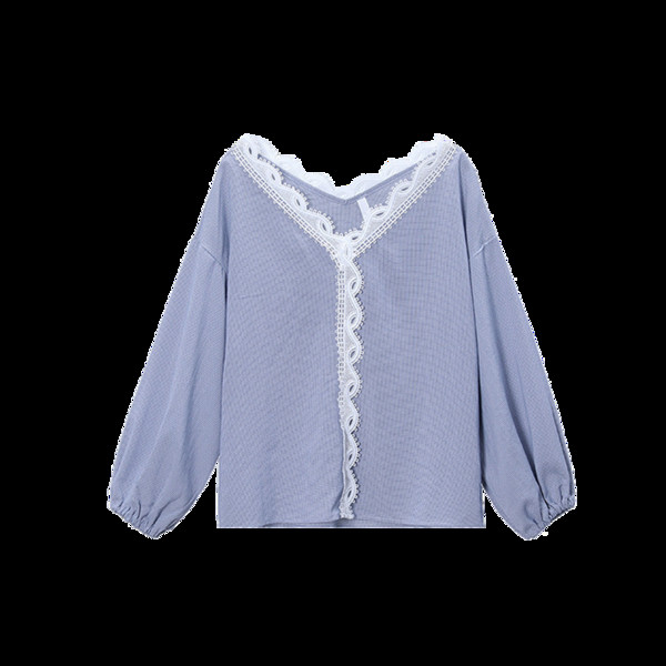 Cămașă de damă cu dantelă și mâneci lungi în albastru