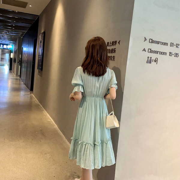 Rochie casual de dama lunga in doua culori cu decolteu in V