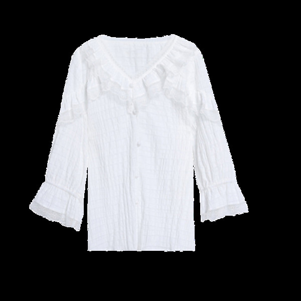 Cămașă de damă cu decolteu în V și nasturi alb