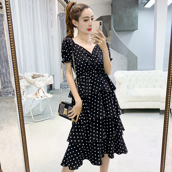 Rochie moderna de dama lunga cu puncte in doua culori