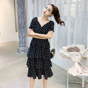 Rochie moderna de dama lunga cu puncte in doua culori