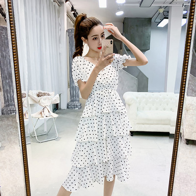 Rochie moderna de dama lunga cu puncte in doua culori