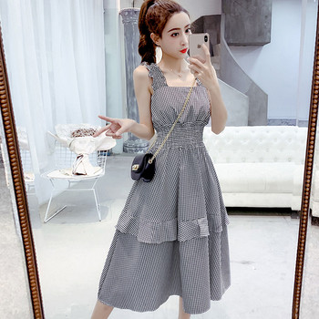 Rochie de dama actuala in carouri in doua culori cu talie inalta