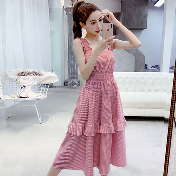 Rochie de dama actuala in carouri in doua culori cu talie inalta